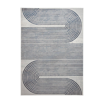 Apollo 2683 Modern Geometric Swirl Distressed Metallic Shimmer High-Density Textured Low Profile Short-Pile Grey/Cream/Navy Rug-Think Rugs-Rug Love - The Most Loved Rug Store